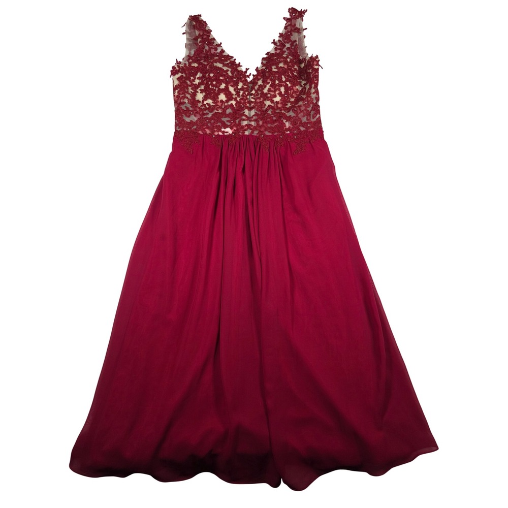 JJ's House Burgundy Chiffon Formal Dress Lace Rhinestone Red Prom Gown Size 8
